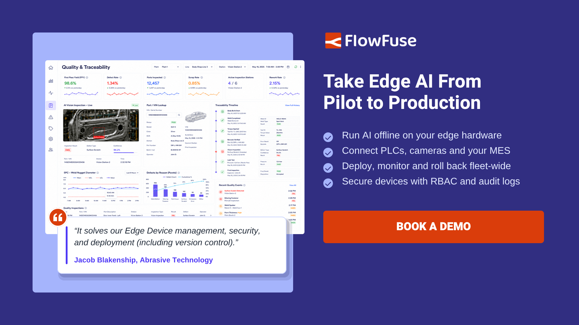 Take edge AI from pilot to production with FlowFuse - book a demo