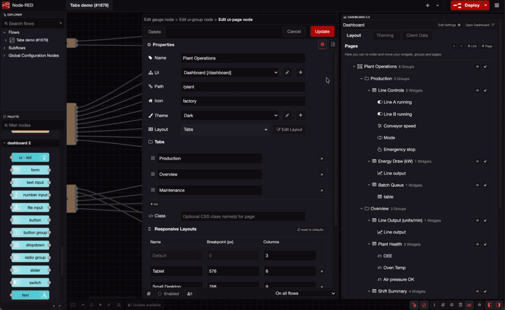 Adding tabs to a page, choosing a tab in a group's settings, then switching between tabs on the Dashboard